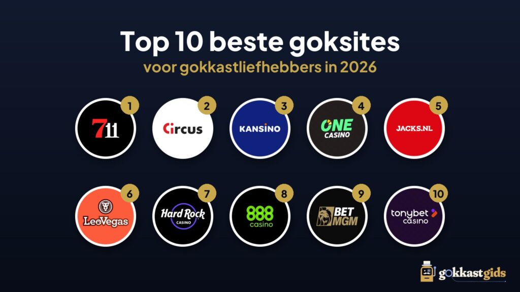 Logo's van de top 10 beste goksites voor gokkastliefhebbers in 2026